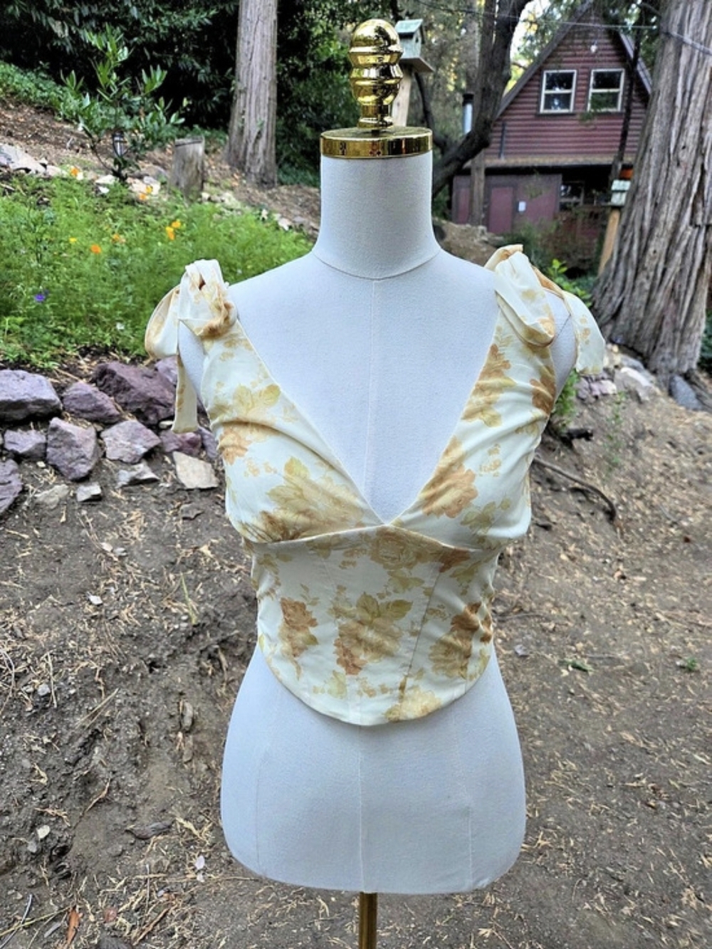 One Clothing Yellow Floral Ruched Crop Top Size Medium